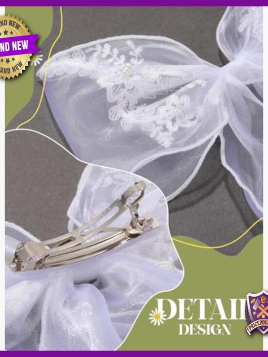 Lace Bow Hair Clip for Weddings, Bridal Accessory, Handmade Veil main image 6
